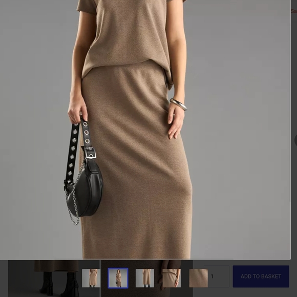 Brown midi pencil skirt set of two pieces for casual work - Picture 9 of 15